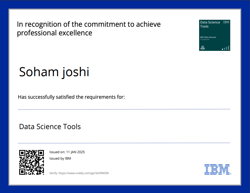 IBM Data Science Tools Certificate